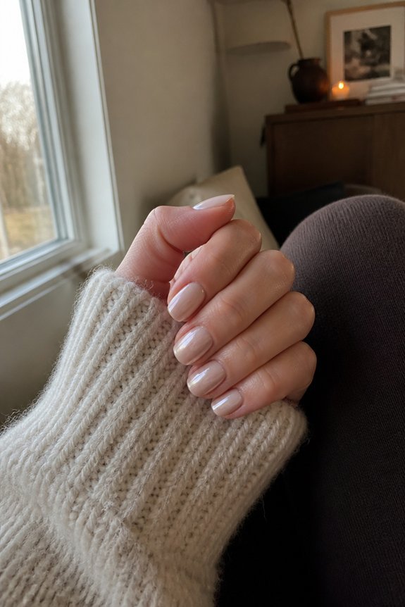milky nude chrome nails