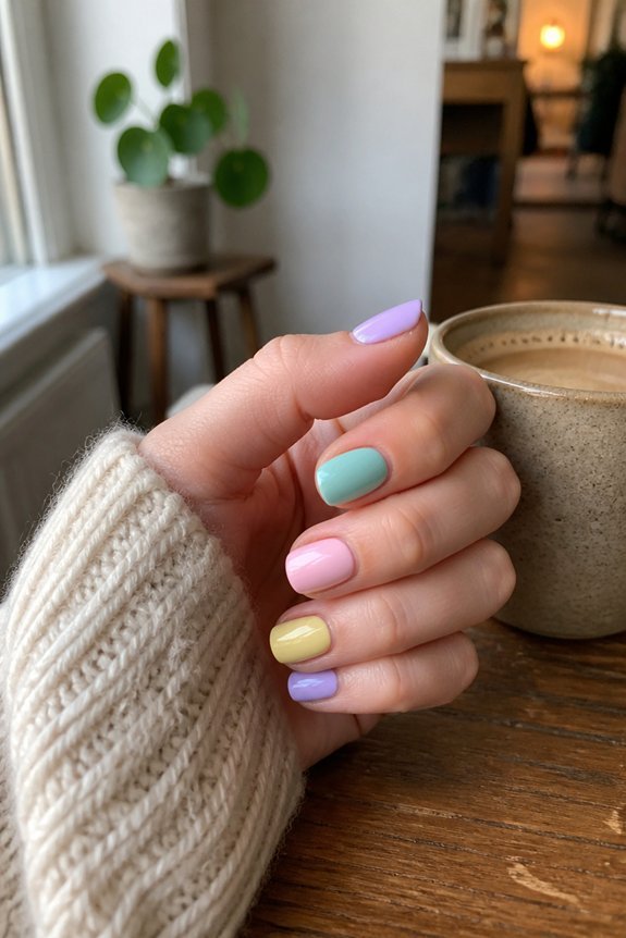 pastel color blocked nails