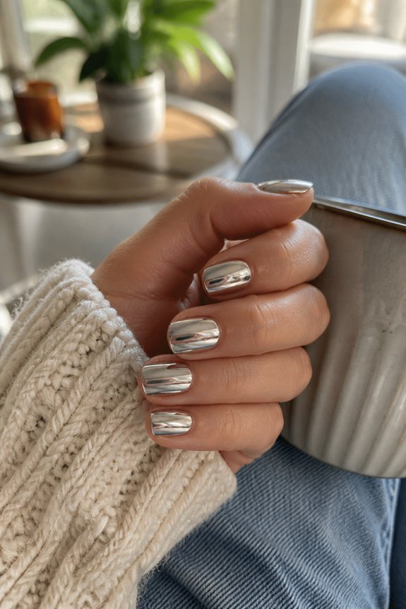 shiny chrome short nails