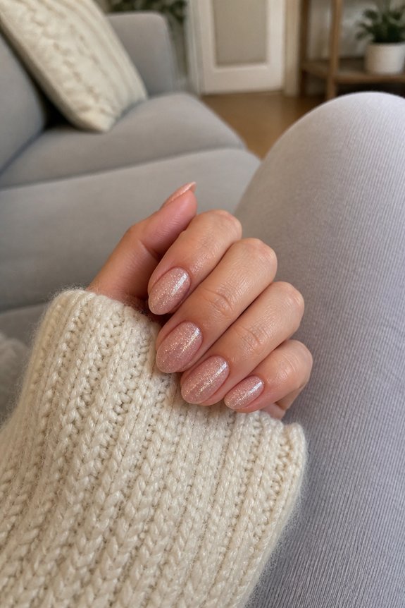 subtle glittery almond nails