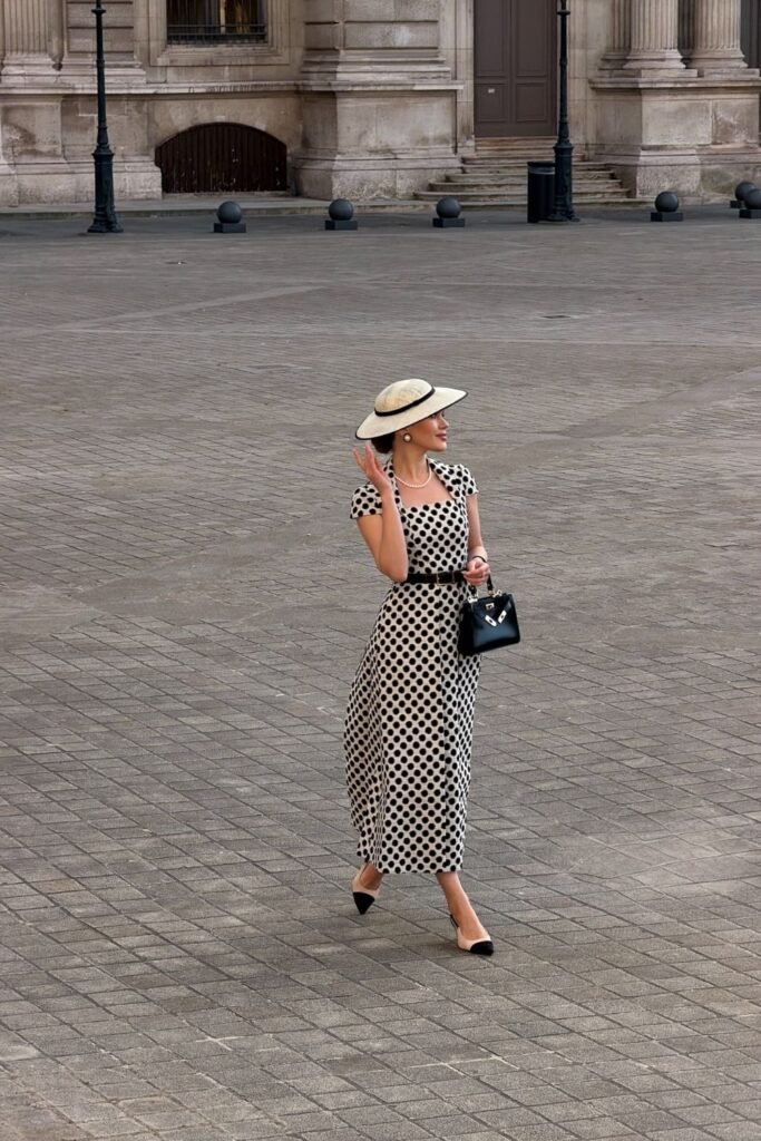 A Long Polka Dot Column Dress for Warm Weather