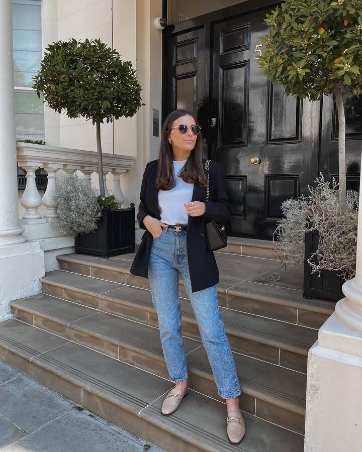 Black Blazer, White Tee and Mom Jeans