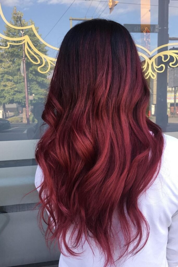 Black Root Melting Into Bright Crimson Ends