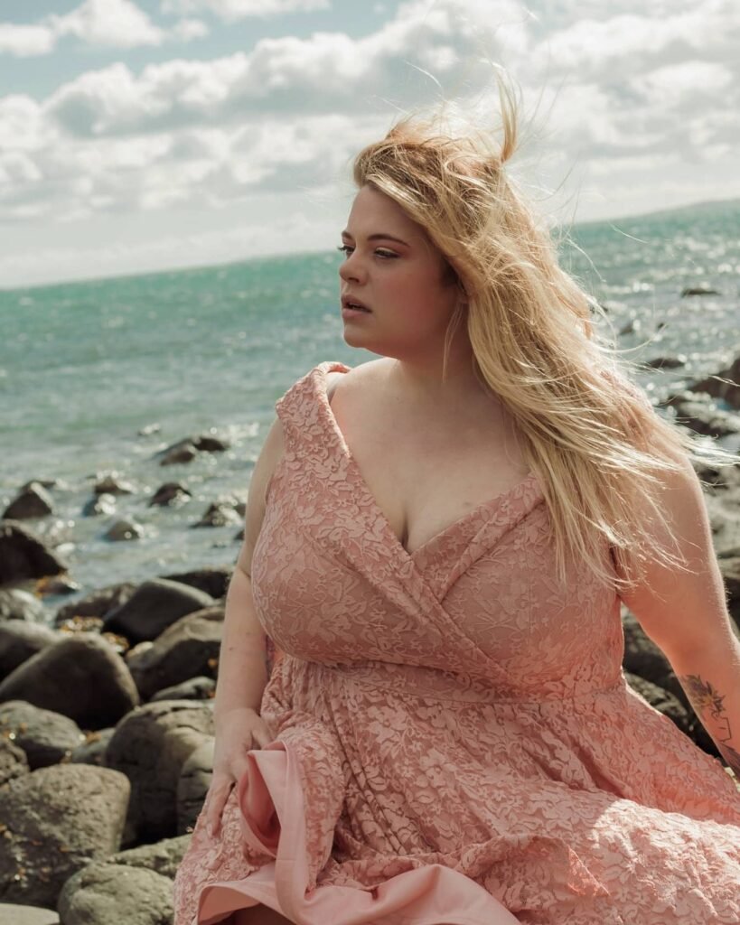 Blush Lace Dress For A Rocky Coastline