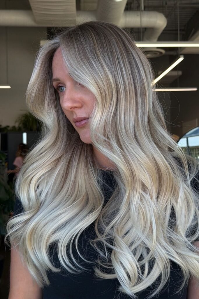 Bright Blonde Balayage With Bold Money Pieces
