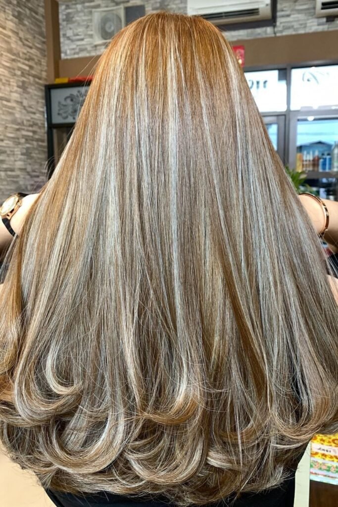Caramel Blonde Highlights on a Warm Brown Base