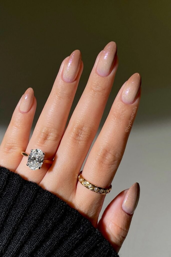 Champagne Shimmer Nails With a Soft Sparkle