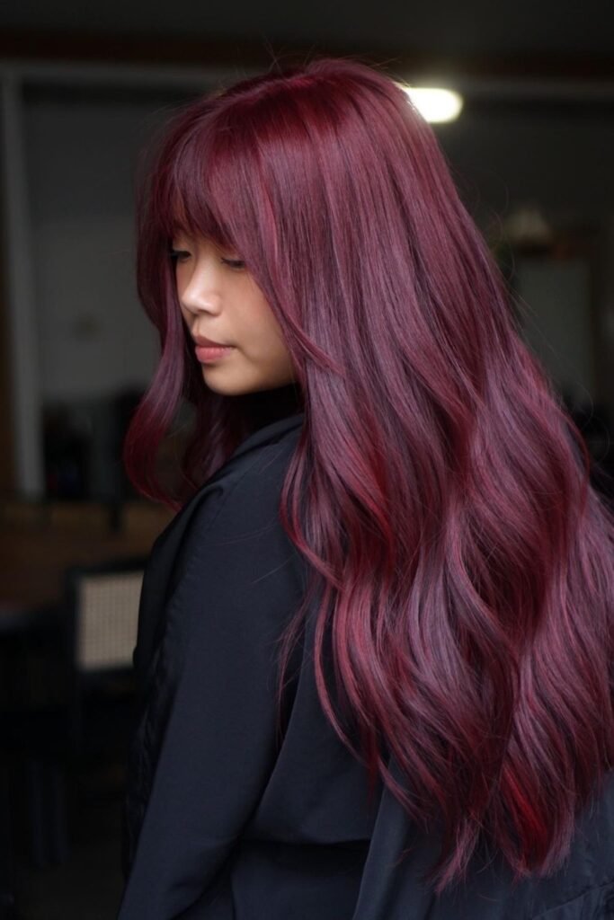 Cherry Cola Red With a Full Fringe and Flipped Layers