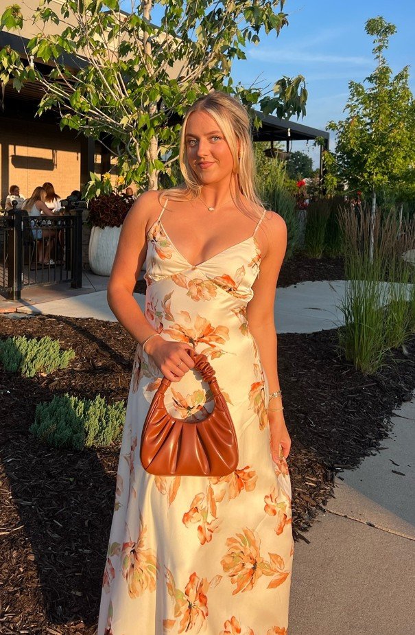 Coral Floral Satin Slip for Golden Hour Dinners