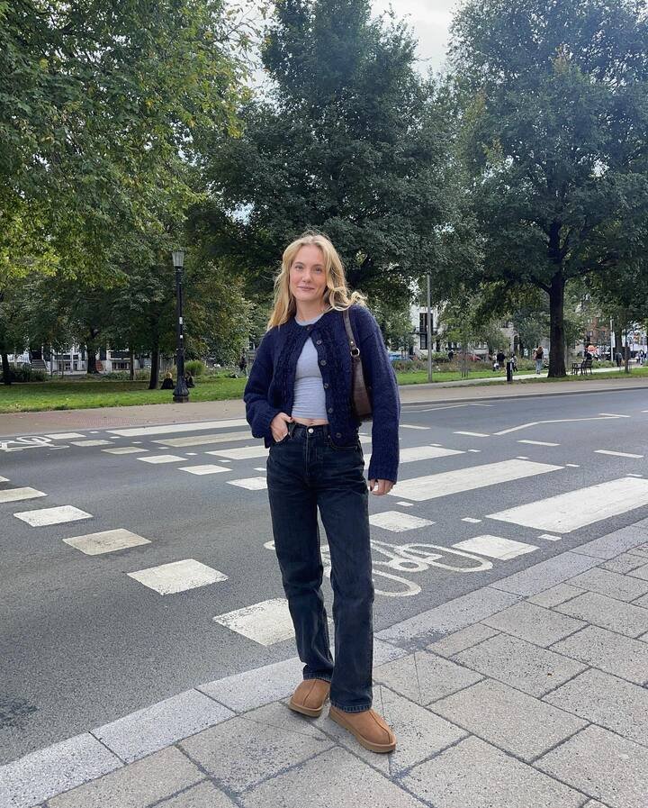 Dark Mom Jeans With a Navy Cardigan