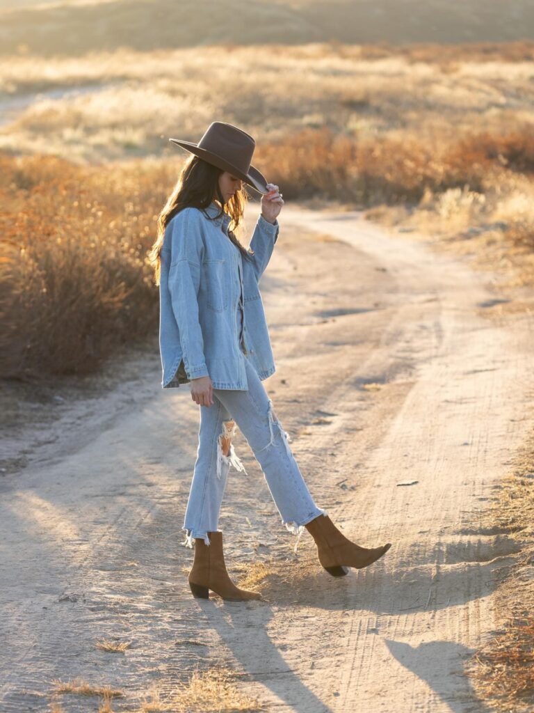 Double Denim With a Chocolate Felt Hat