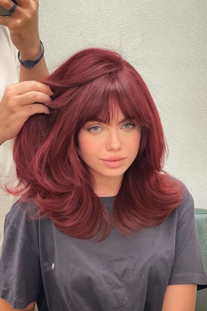 Dusty Rose Red With Wispy Bangs