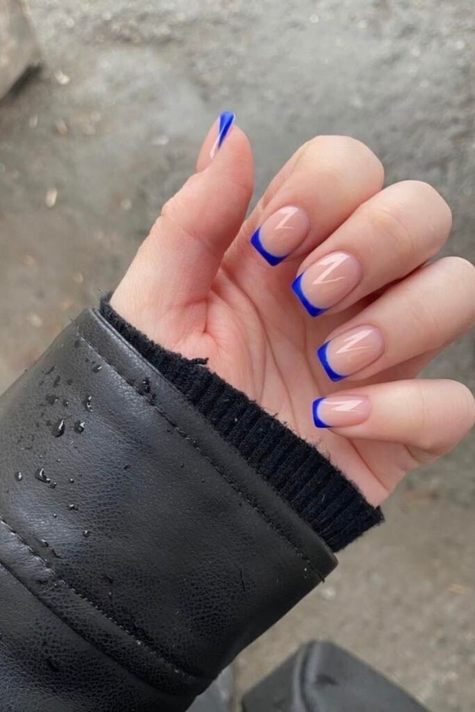Electric Blue Tips on Short Square Nails