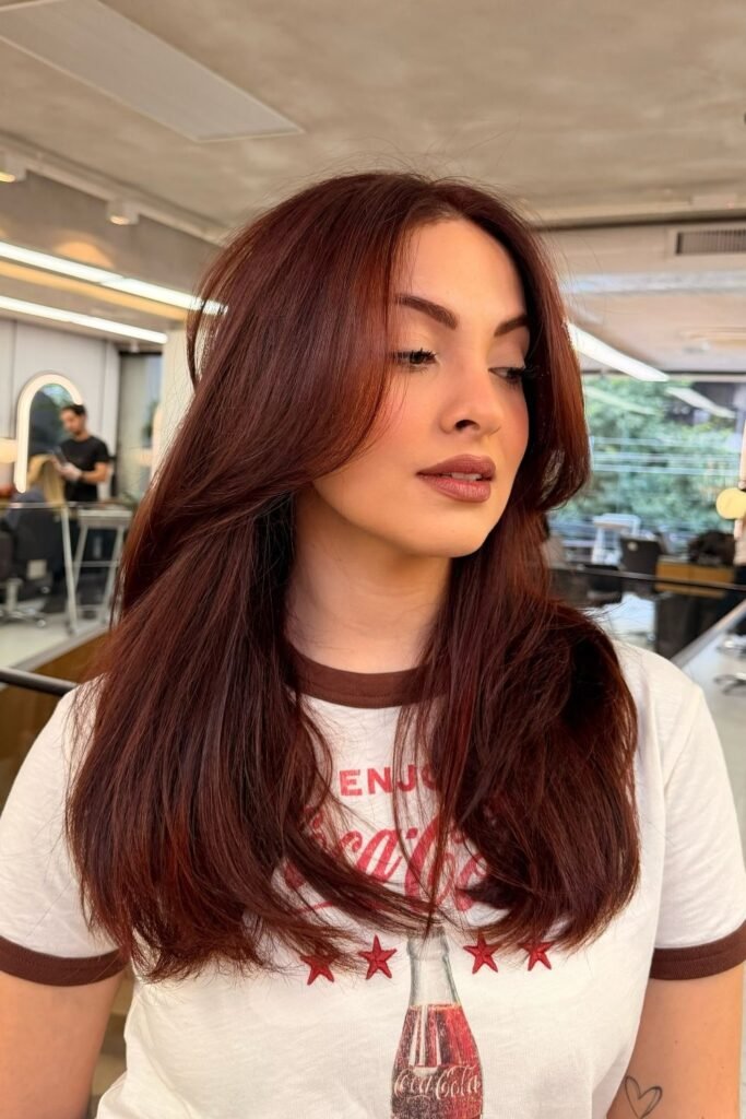 Fine Burgundy Streaks Woven Through Dark Brown