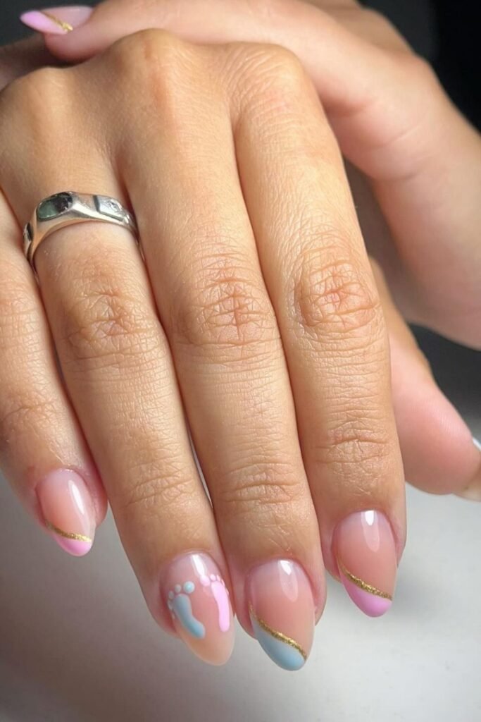 Gender Reveal Nails with a Pink and Blue Split