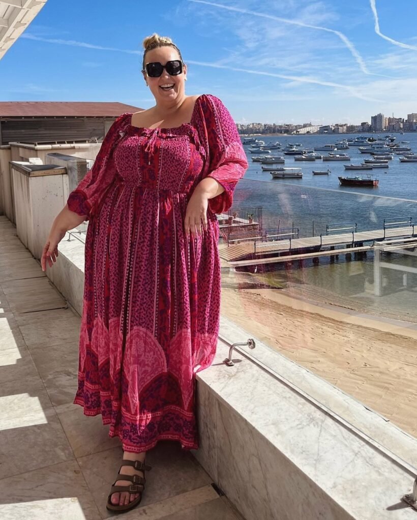 Hot Pink Block Print Maxi With Puff Sleeves