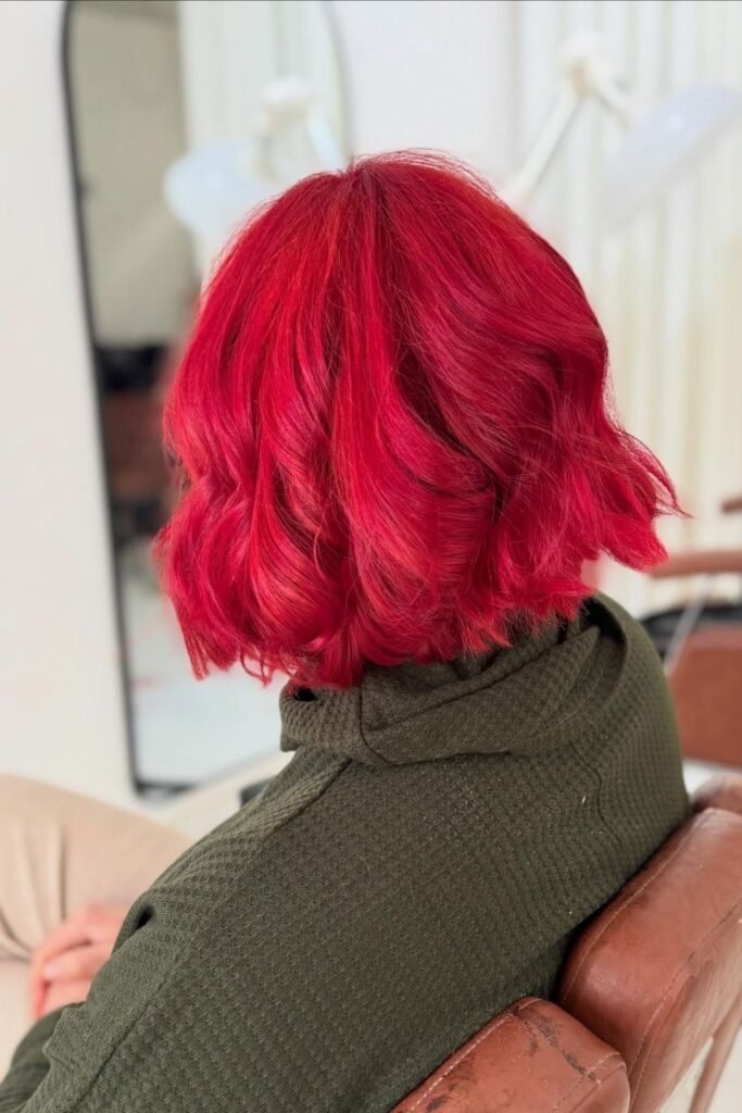 Hot Pink Red on a Textured Bob