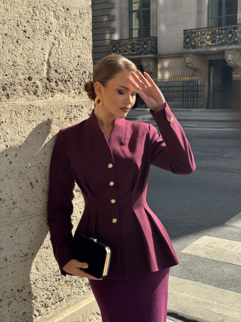 Houndstooth Tailoring With a Burgundy Structured Bag