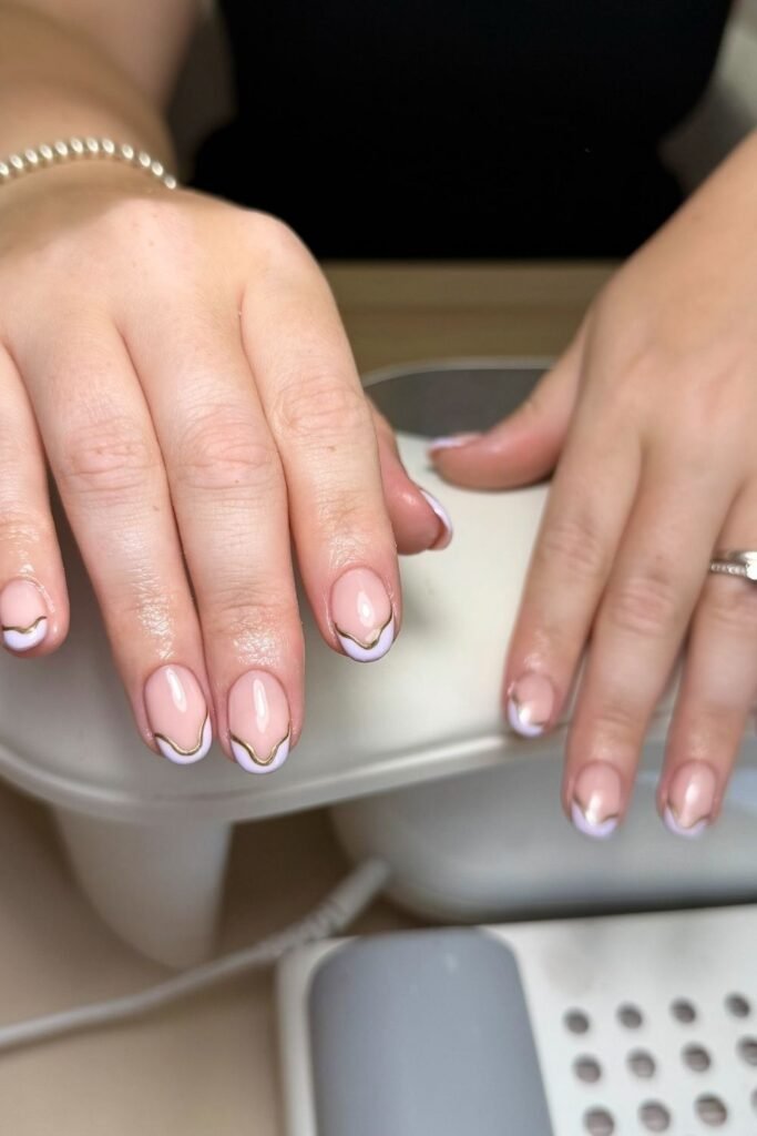Lavender and Gold Wave French Tips