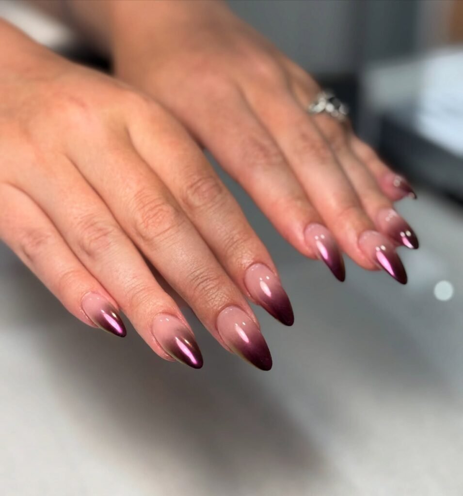 Metallic Rose Chrome Sliding Into a Near Black Tip