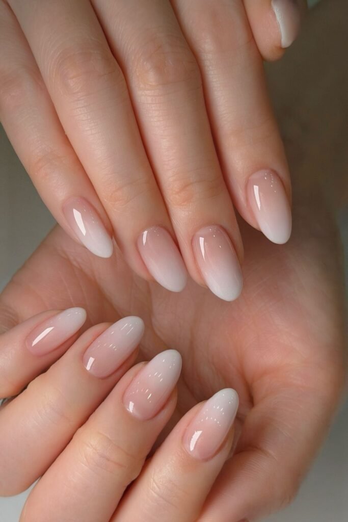 Milky Pink Ombre on Soft Almond Nails