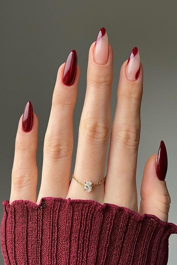 Oxblood and Nude With Abstract Accent Nails