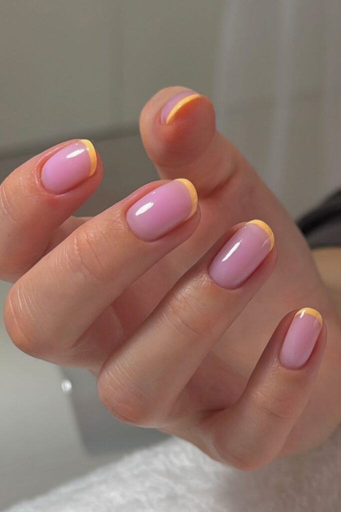 Pink Base with Yellow Tips for a Color Block French_