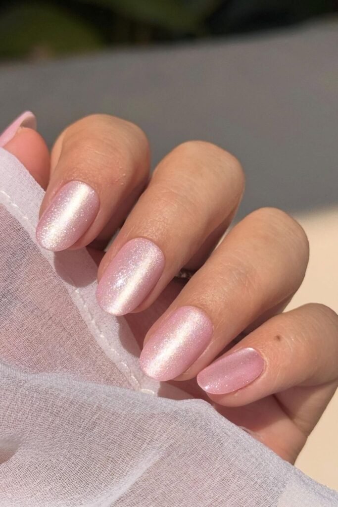 Pink Cat Eye Nails With a Luminous Glow