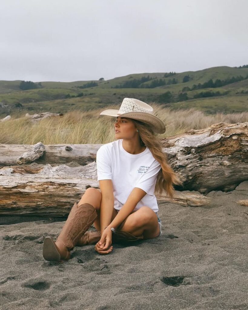 Plain White Tee, Cutoffs, and Tall Tan Boots