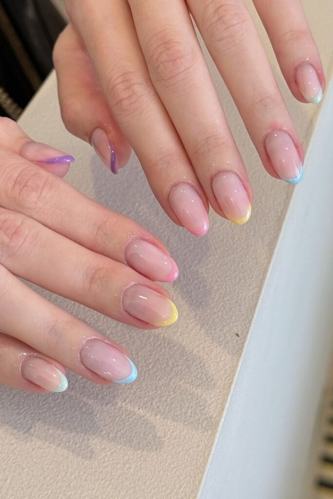 Rainbow Pastel Tips with a Different Color on Every Nail_