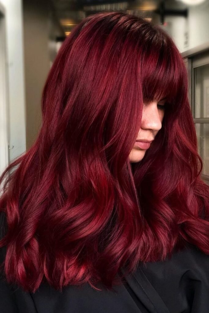 Ruby Red With a Blunt Fringe