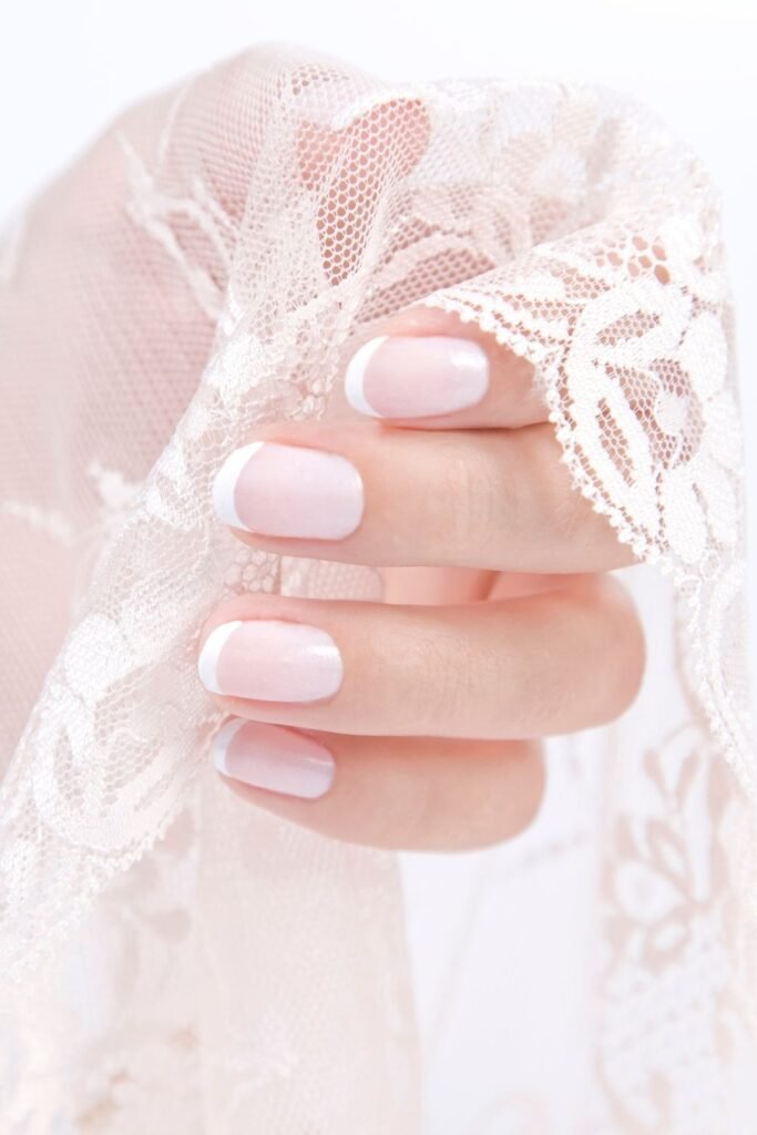 Save your bridal nail inspiration 3–4 weeks before