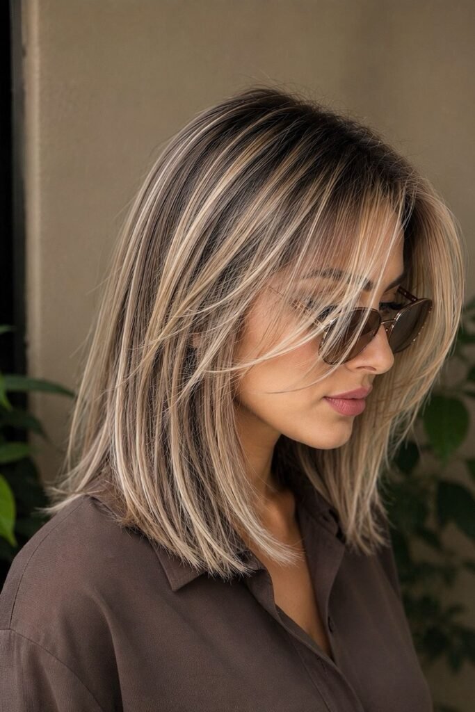 Shadow Root Blonde Balayage on a Straight Lob