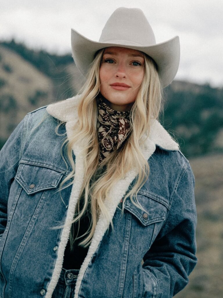 Sherpa Lined Denim Jacket With a Printed Neck Scarf