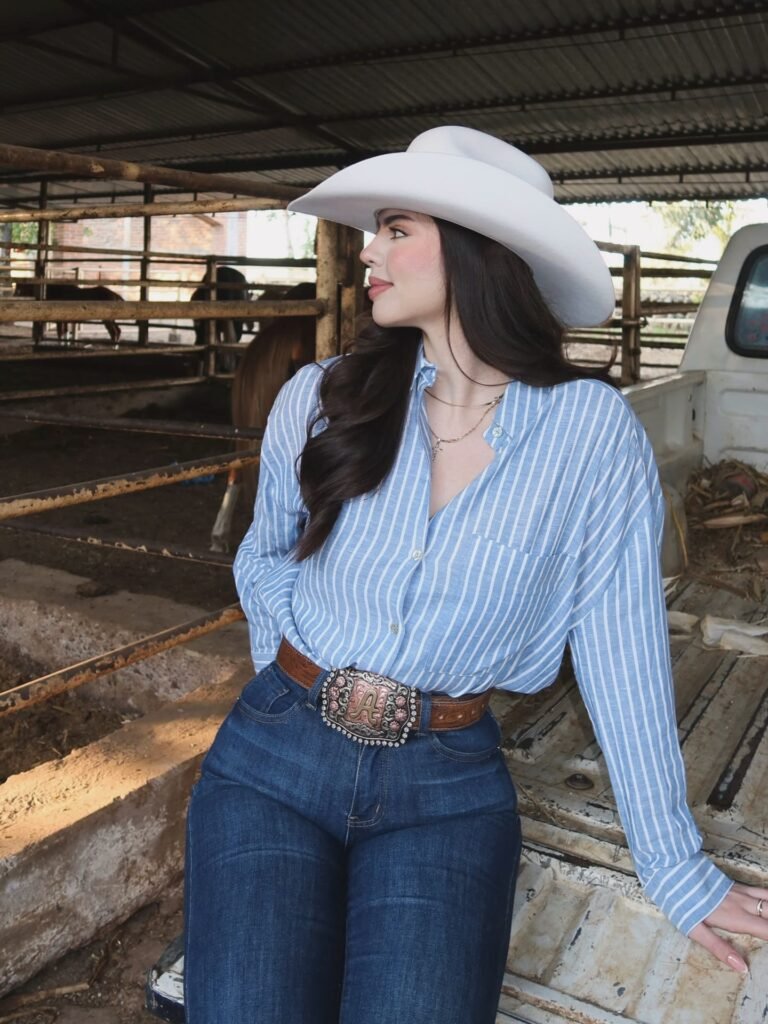 Striped Button Down, Dark Denim, and a Statement Buckle