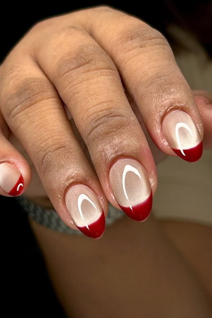 Swap White French Tips for a Bold Red Tip on an Oval Shape