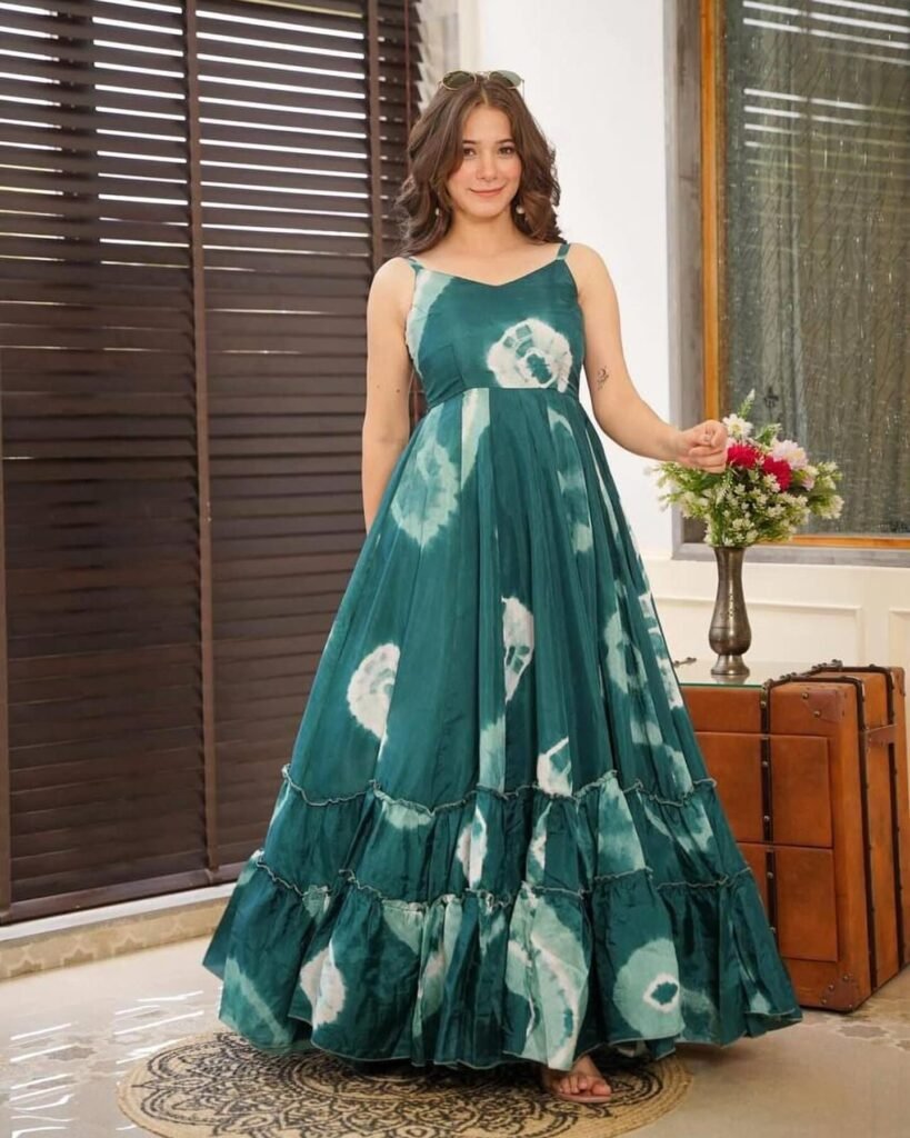 Teal Tie-Dye Tiered Gown for Special Occasions