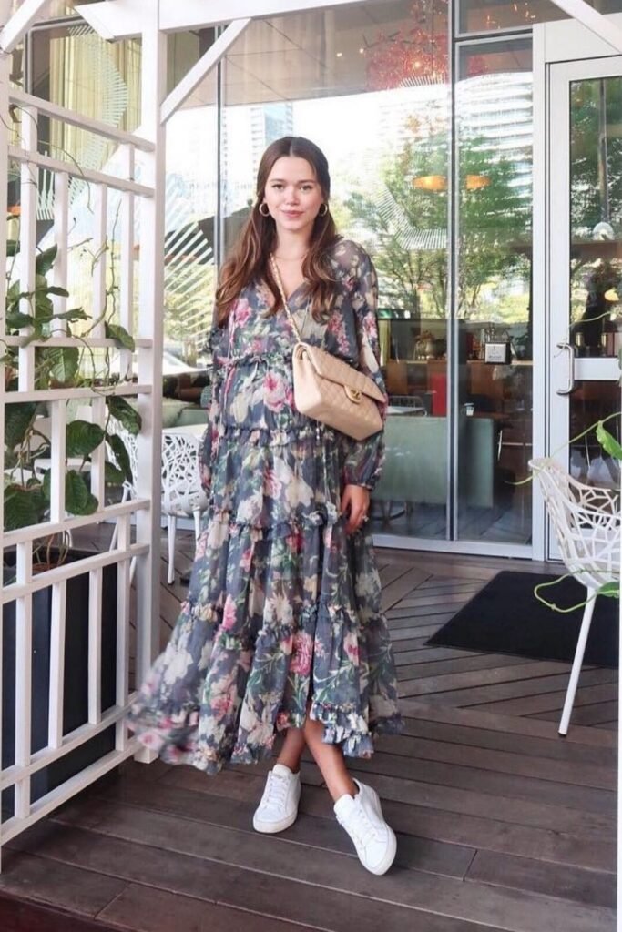 Tiered Floral Maxi With White Sneakers