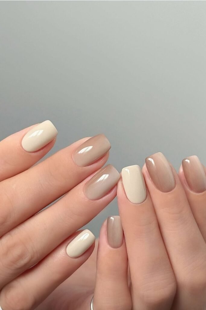 Two-Tone Neutral Nails in Cream and Taupe