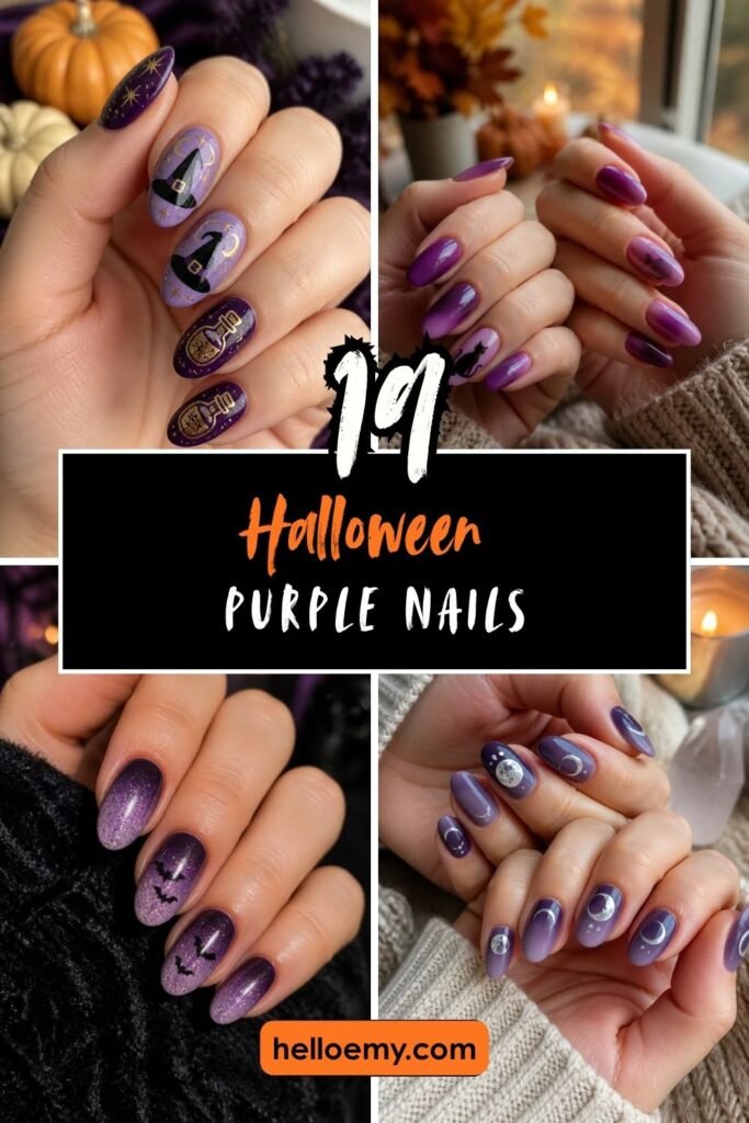 19 Purple Halloween Nails With a Magical Spooky Vibe