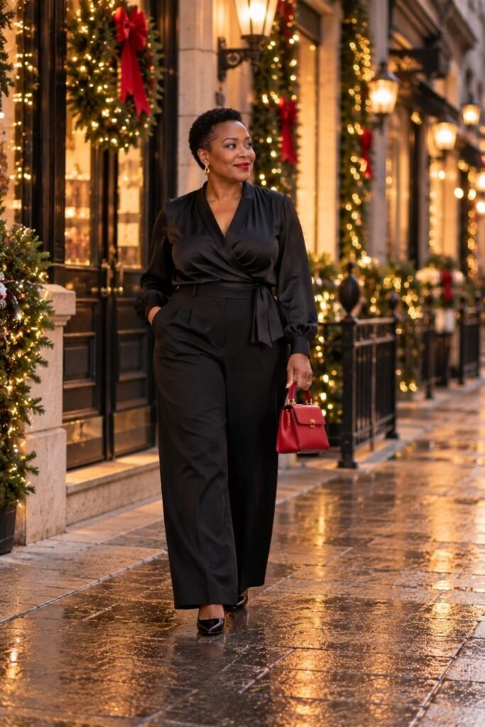 All Black With a Red Lip and a Red Bag