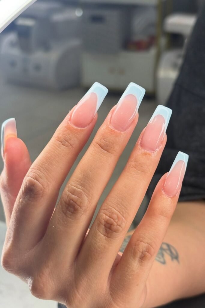 Baby Blue Outline French Square Nails