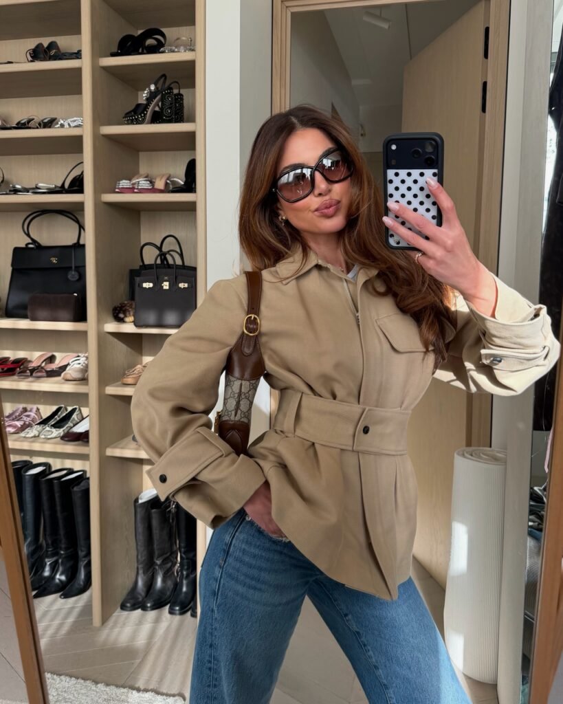 Belted Utility Jacket and Jeans for a Casual Date