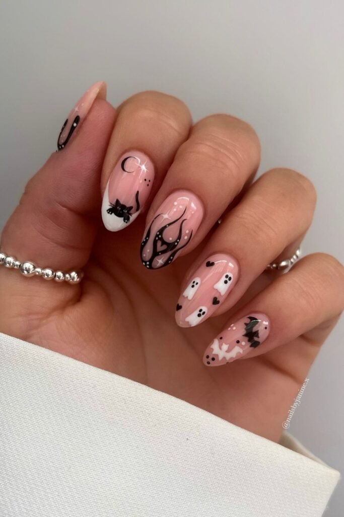 Black Cat, Tiny Ghosts and Abstract Gothic Swirls