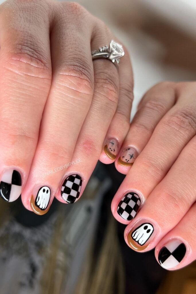 Black Checkerboard Ghost Nails for Short Nails