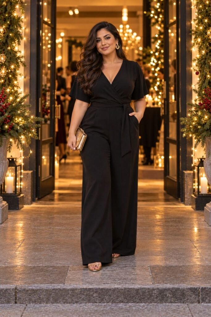 Black Jumpsuit With a Wrap Bodice