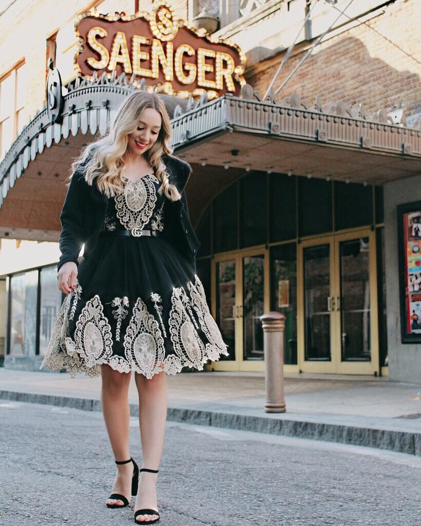Black Lace Detail Dress With Simple Heels