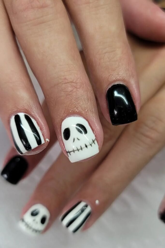 Black and White Jack Skellington Short Nails