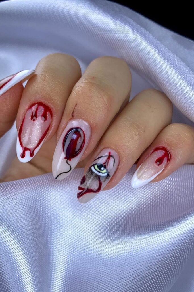 Blood Drips and Horror Eye Almond Nails