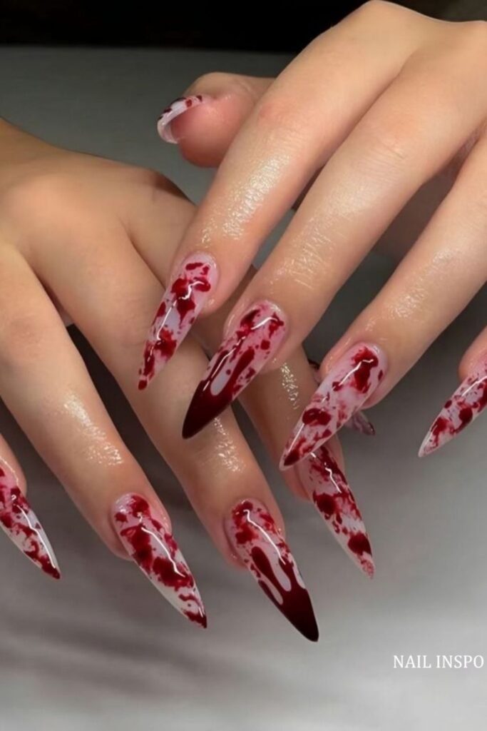 Bloody Stiletto Nails With Splattered Red Art